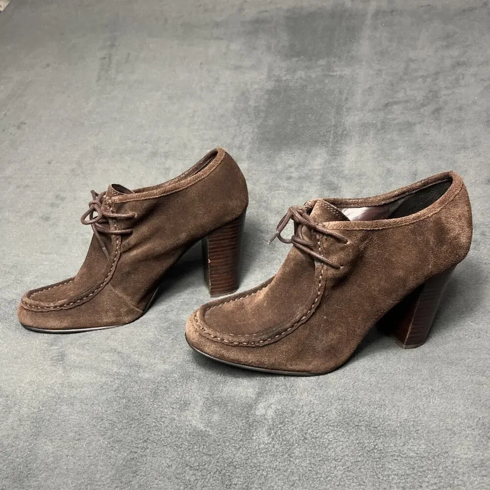 Lauren Ralph Lauren Womens Samara Brown Suede Lace-up Ankle Booties 9.5 B Preppy